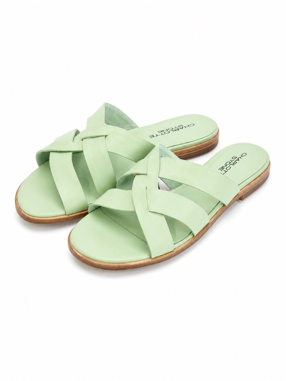 Charlotte Stone Marva Pistachio Green Leather Slide Sandals NIB Size 9